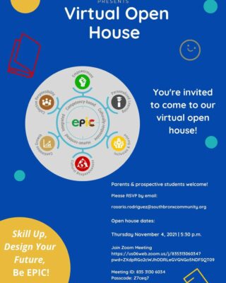Join us today for a virtual open house to learn more about applying to enroll as a student at South Bronx Community. We are excited to meet our future scholars and share what makes SBC an amazing school. #southbronxcommunity #openhouse